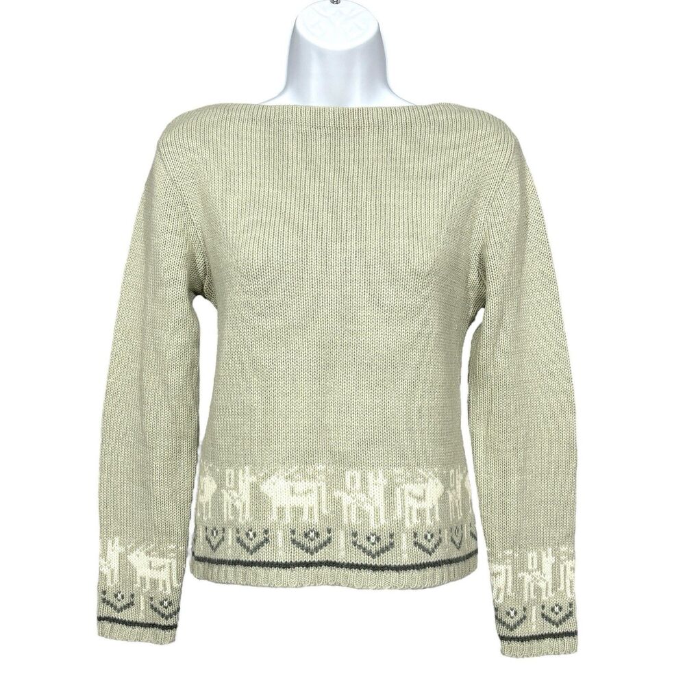 Massimo Dutti Boatneck Sweater Womens M Sage Green Wool Alpaca Blend Wolf Elk